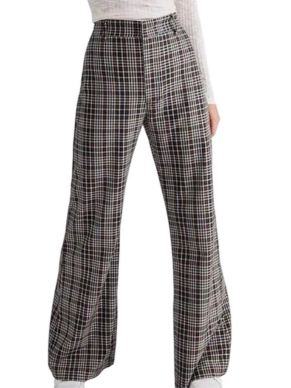 Free People Jules High Rise Wide Leg Flare Plaid Pants 10
